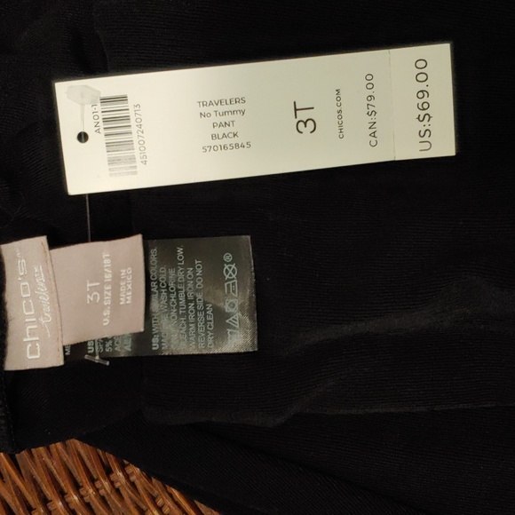 Chico's "Traveler's" line black new never worn acetate/spandex slacks 3 - Picture 3 of 4